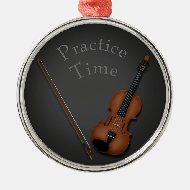 Miniature Violin & Bow Inside Personalized Metal Ornament (Front)