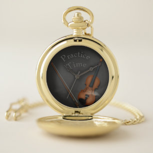 Miniature Violin & Bow Inside Personalized Pocket Watch