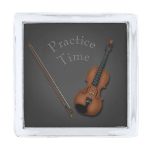Miniature Violin & Bow Inside Personalized Silver Finish Lapel Pin