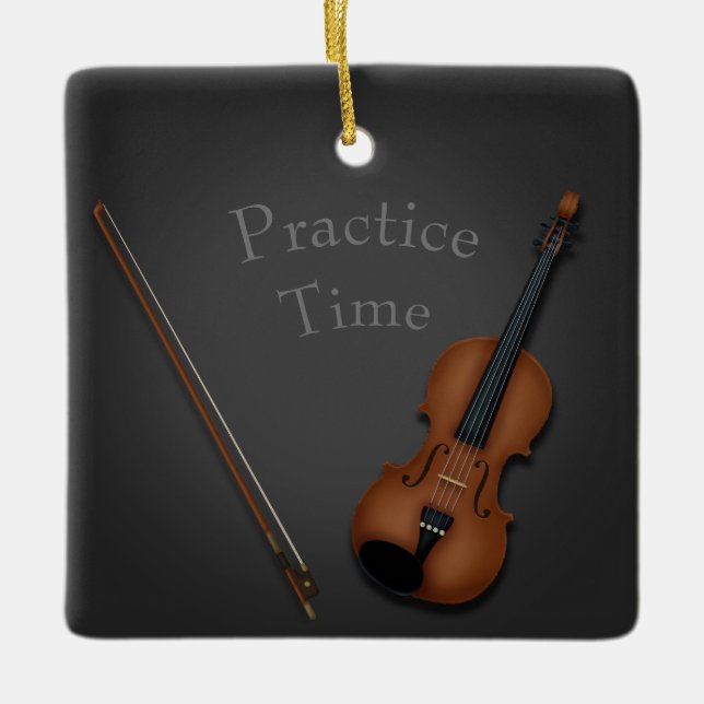 Miniature Violin & Bow Personalized Ceramic Ornament (Front)