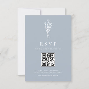 Minimailist Bouquet Dusty Blue QR Code Wedding RSVP Card