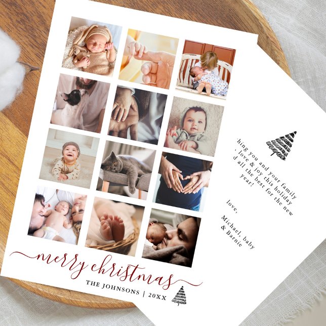 Minimal 12 Photo Collage Elegant Christmas  Holiday Card (Creator Uploaded)