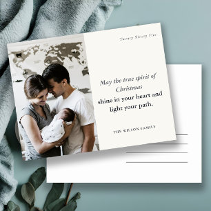 Minimal 1 Photo Black & White Christmas Spirit Holiday Postcard