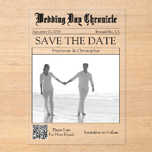 Minimal 1 Photo QR Code Newspaper Save the Date
