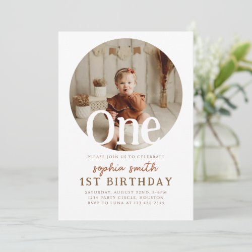 Minimal 1st Birthday Photo  Invitation