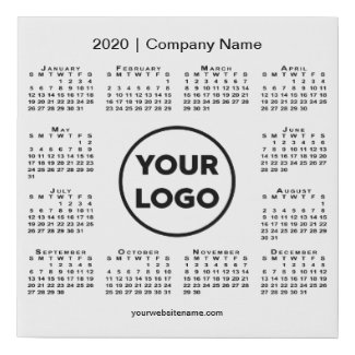 Minimal 2020 Calendar with Company Logo and Name Faux Canvas Print