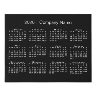 Minimal 2020 Calendar with Company Name on Black Faux Canvas Print