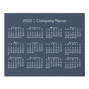 Minimal 2020 Calendar with Company Name on Navy Faux Canvas Print