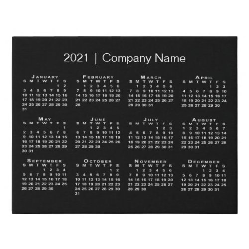 Minimal 2021 Calendar with Company Name on Black Faux Canvas Print