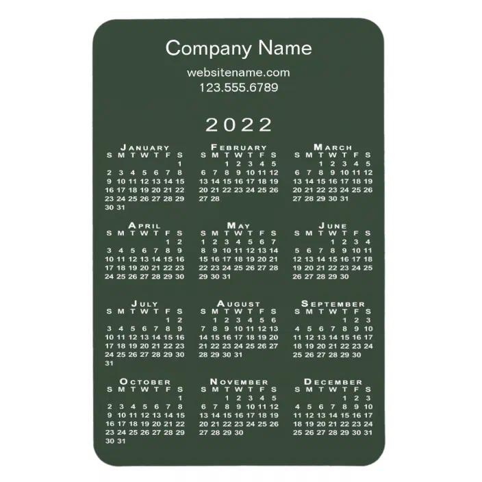 Fall 2022 Calendar Uf Minimal 2022 Calendar Company Name Info Green Magnet | Zazzle.com