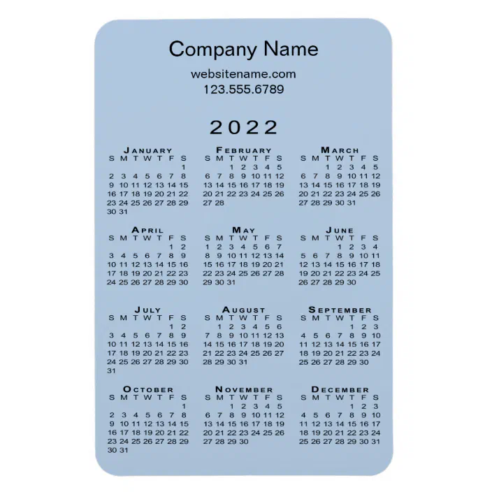 Minimal 2022 Calendar Company Name Info Light Blue Magnet | Zazzle.com