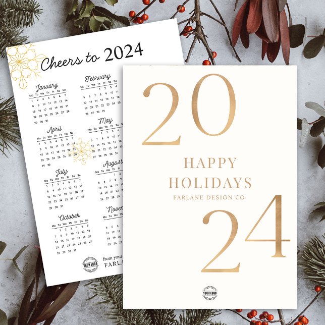 Minimal 2024 Calendar Business Logo Holiday Card (Minimal 2024 Calendar Business Logo Holiday Card)