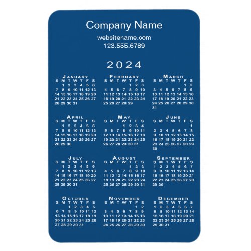 Minimal 2024 Calendar Company Name Blue Magnet