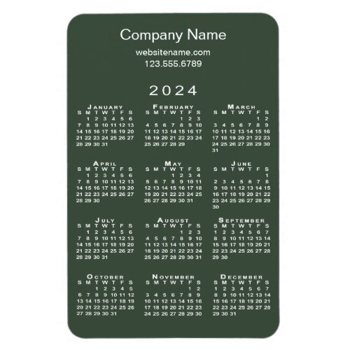 Minimal 2024 Calendar Company Name Info Green Magnet