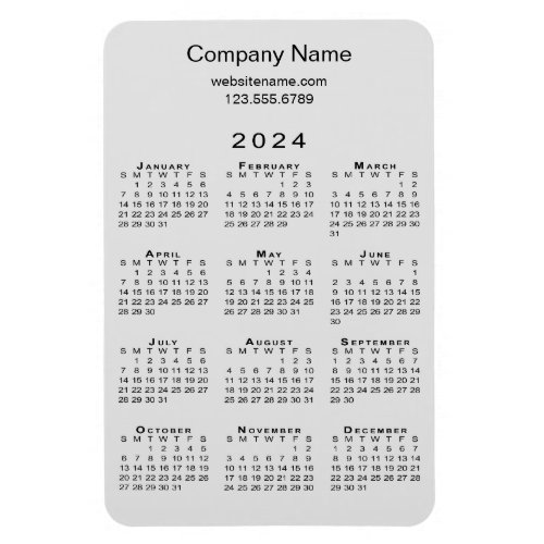 Minimal 2024 Calendar Company Name Info on Grey Magnet