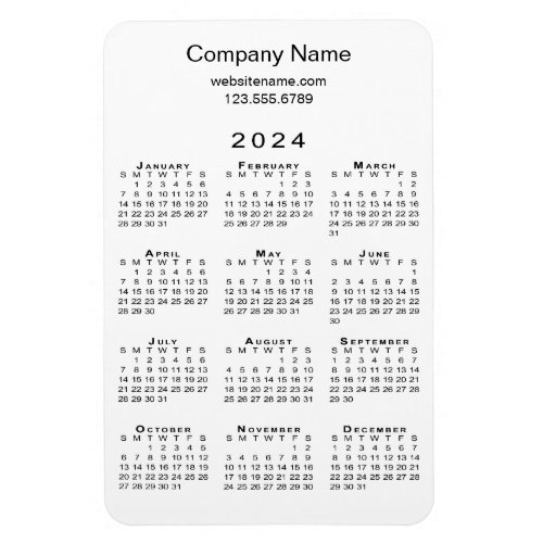 Minimal 2024 Calendar Company Name Info on White Magnet