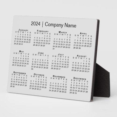 Minimal 2024 Calendar Company Name on Gray Desktop Plaque