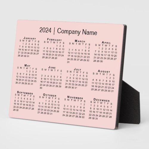 Minimal 2024 Calendar Company Name on Pink Desktop Plaque