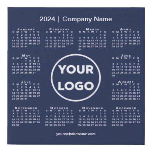 Minimal 2024 Calendar with Company Logo Navy Blue Faux Canvas Print