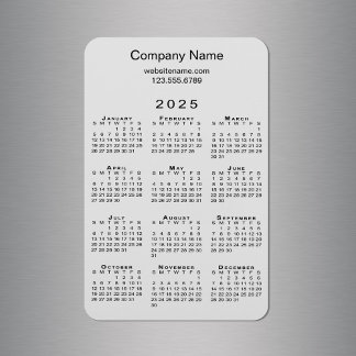 Minimal 2025 Calendar Company Name Info on Grey Magnet