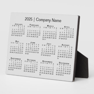 Minimal 2025 Calendar Company Name on Gray Desktop Plaque