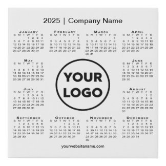 Minimal 2025 Calendar with Company Logo and Name Faux Canvas Print