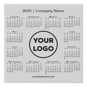 Minimal 2025 Calendar with Company Logo Grey Faux Canvas Print