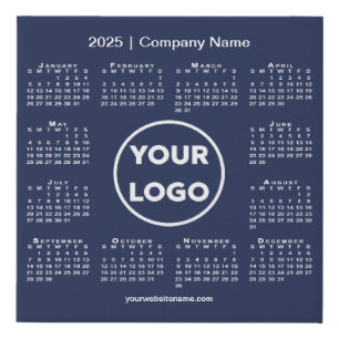 Minimal 2025 Calendar with Company Logo Navy Blue Faux Canvas Print