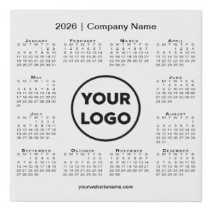 Minimal 2026 Calendar Company Logo and Name Faux Canvas Print