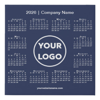 Minimal 2026 Calendar Company Logo Navy Blue Faux Canvas Print