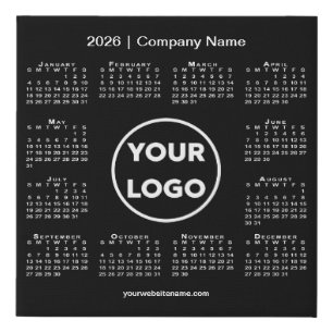Minimal 2026 Calendar Company Logo on Black Faux Canvas Print