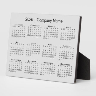 Minimal 2026 Calendar Company Name Grey Desktop Plaque
