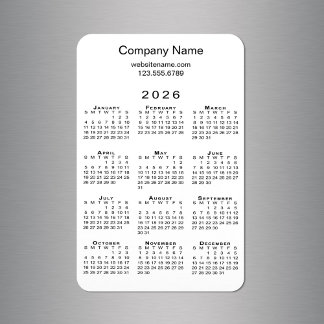 Minimal 2026 Calendar Company Name Info on White Magnet