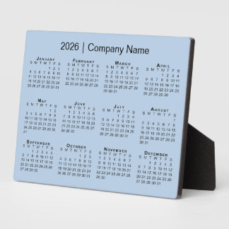 Minimal 2026 Calendar Company Name Light Blue Desk Plaque