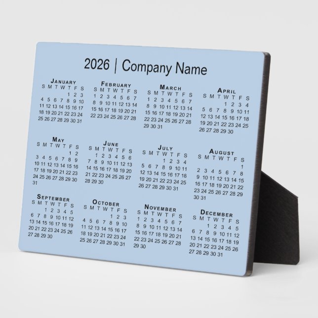 Minimal 2026 Calendar Company Name Light Blue Desk Plaque (Side)