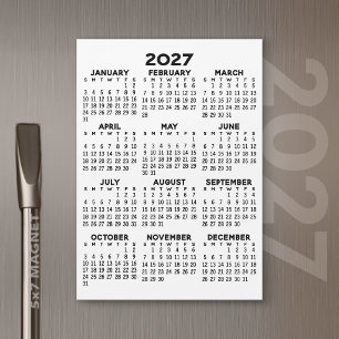 Minimal 2027 Calendar - Full Year View Black White Magnetic Invitation