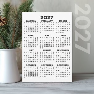 Minimal 2027 Calendar - Full Year View Black White Program