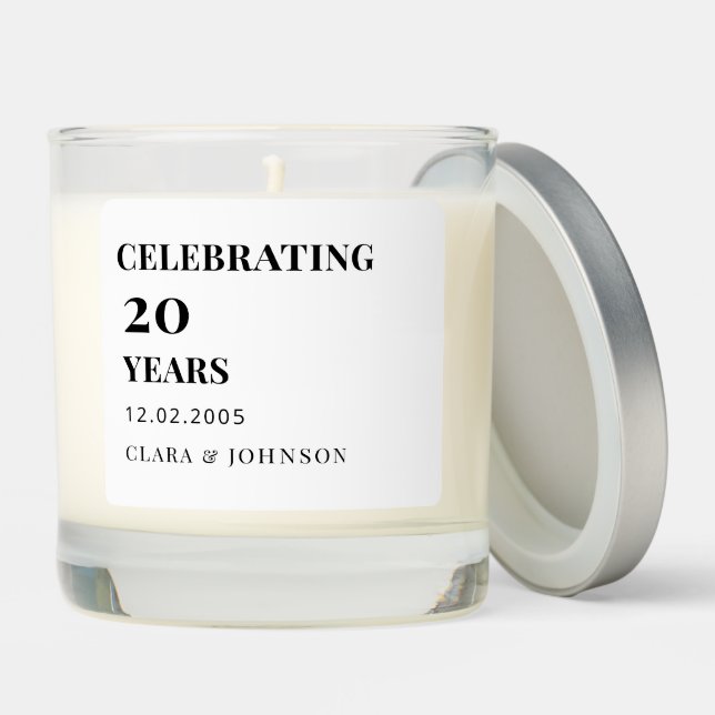 Minimal 20th Wedding Anniversary Gift for Couples Scented Candle (Lid)