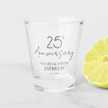 Minimal 25 the Anniversary Keepsake Shot glass<br><div class="desc">Minimal Black and white font only design. Script font highlights with easy to read serif name font. Easy to adjust for your own wedding needs. Personalized wedding supplies</div>