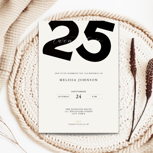 Minimal 25th Birthday Invitation - Bold Typo (Minimal 25th birthday invitation with bold typography)