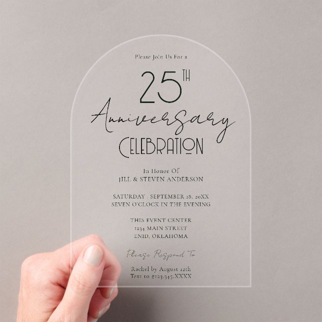 Minimal 25th Wedding Anniversary Acrylic Invitations (Insitu (Handheld))