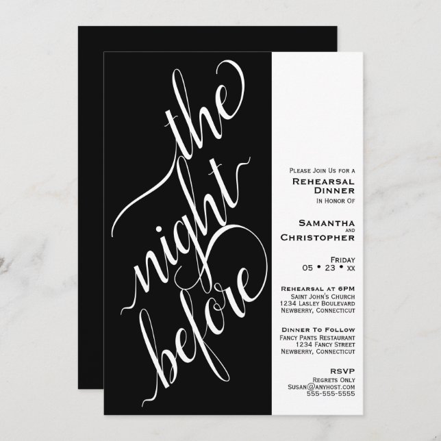 Minimal 2 Pane Wedding Rehearsal Dinner Black Invitation (Front/Back)