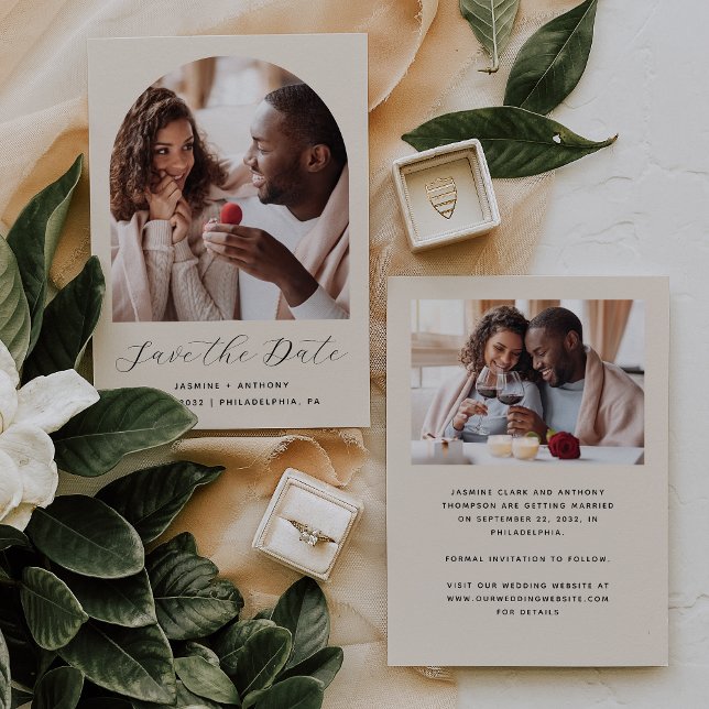 Minimal 2-Photo Boho Arch Beige Save The Date (Creator Uploaded)
