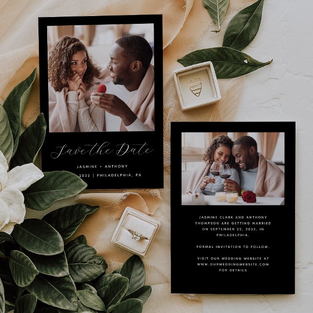 Minimal 2-Photo Script Black Save The Date (Creator Uploaded)