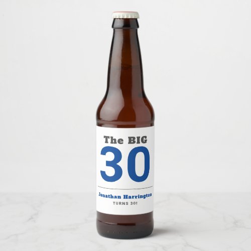 Minimal 30th Birthday Party  Beer Bottle Label