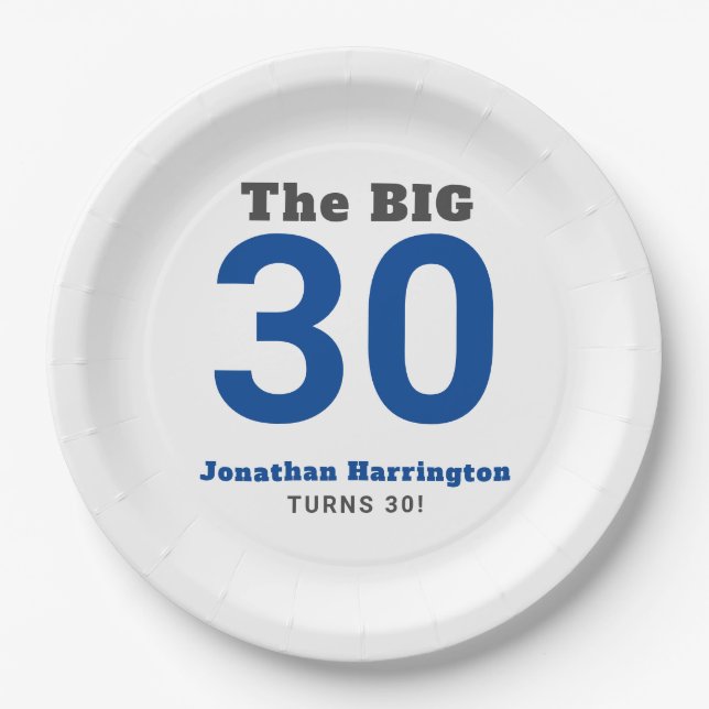 Minimal 30th Birthday Party  Paper Plates (Front)