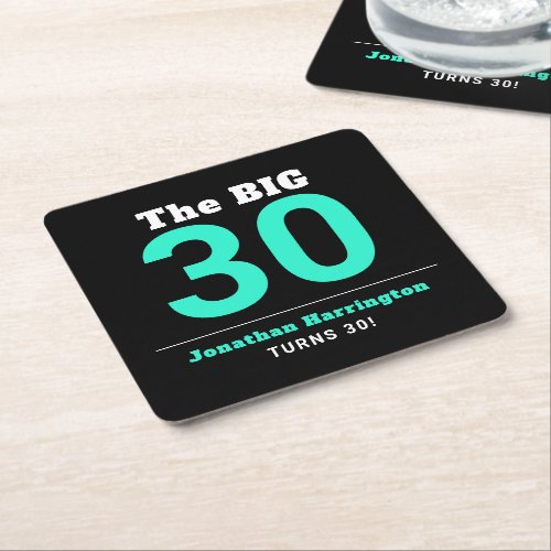 Minimal 30th Birthday Party Square Paper Coaster