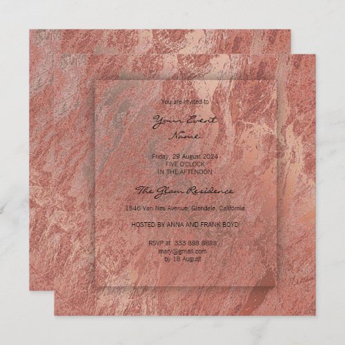 Minimal 3_D Gray Rose Copper Conceptual Marble Invitation