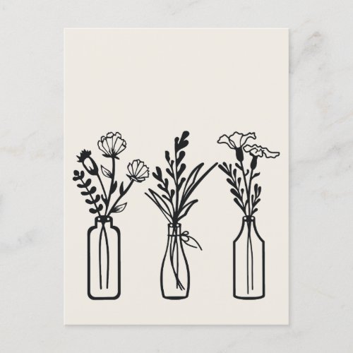 Minimal  3 Flower Vases  Modern Postcard