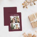 Minimal 3 Photo Collage Merry Christmas Burgundy Holiday Card<br><div class="desc">Minimalist 3 Photo Collage Merry Christmas Holiday Card in Burgundy</div>
